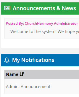 ChurchHarmony Dashboard Widgets