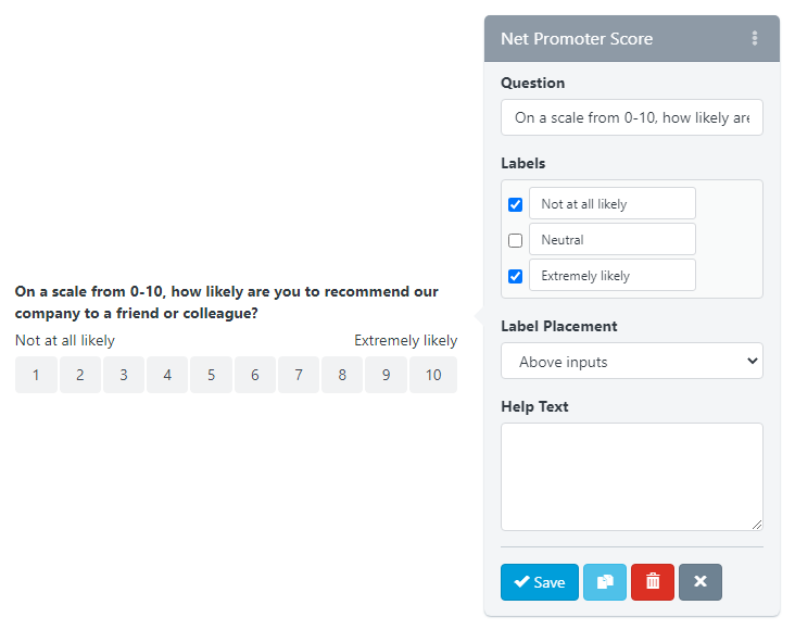 UnexplainableSolutions - Form Builder - Net Promoter Score (NPS)