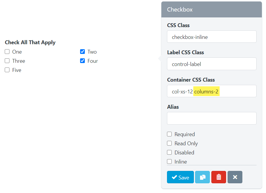 UnexplainableSolutions - Form - Builder - Checkbox - Multiple Columns