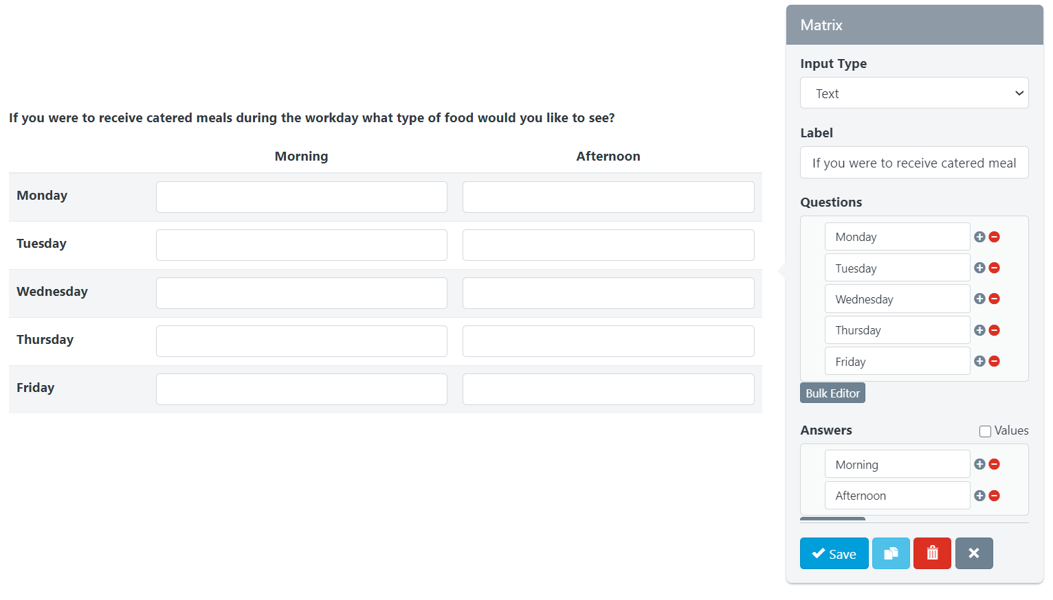 UnexplainableSolutions - Form Builder - Matrix Field with Text Inputs